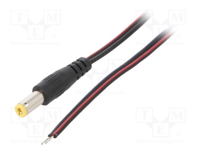 Cable; 2x0.5mm2; wires,DC 5,5/2,5 plug; straight; black; 0.8m SUNNY ECP08F2555STST