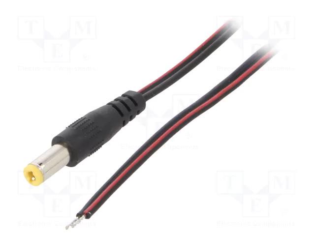 Cable; 2x0.5mm2; wires,DC 5,5/2,5 plug; straight; black; 0.8m SUNNY ECP08F2555STST