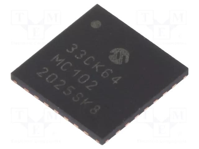 IC: dsPIC microcontroller; 64kB; 8kBSRAM; UQFN28; DSPIC; 0.65mm MICROCHIP TECHNOLOGY 33CK64MC102-I/2N