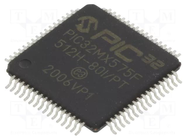 IC: PIC microcontroller; 512kB; 2.3÷3.6VDC; SMD; TQFP64; PIC32 MICROCHIP TECHNOLOGY 32MX575F512H-80IPT