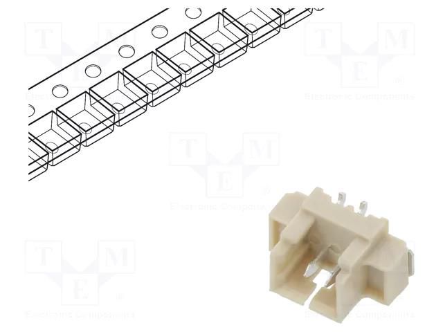 Connector: wire-board; socket; male; PIN: 2; 1A; 250V; vertical; SMT ADAM TECH 125SHB02TSSMTT/R