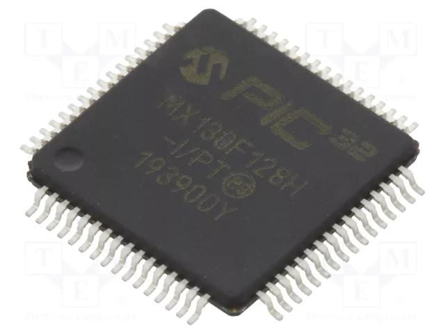 IC: PIC microcontroller; 128kB; 2.3÷3.6VDC; SMD; TQFP64; PIC32 MICROCHIP TECHNOLOGY 32MX130F128H-I/PT