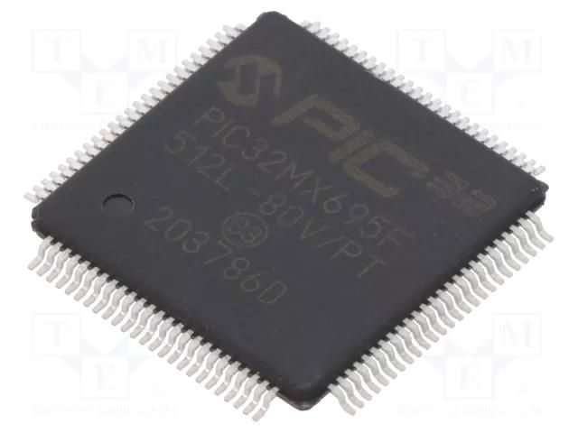 IC: PIC microcontroller; 512kB; 80MHz; 2.3÷3.6VDC; SMD; TQFP100 MICROCHIP TECHNOLOGY 32MX695F512L-80VPT
