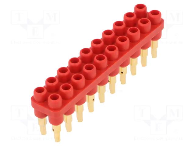 Socket strip; 2mm banana; red; 70VDC; 10A; 33VAC; Sockets: 20; 6mm STÄUBLI BL2-6/20/A-22