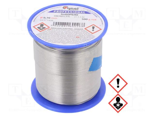 Tin; lead-based; Sn60Pb40; 0.7mm; 0.5kg; reel; 190°C; 2.5% CYNEL LC60-0.70/0.5