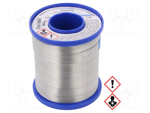 Tin; lead-based; Sn60Pb40; 1mm; 1kg; reel; 190°C; 2.5%; Flux: SW26 CYNEL LC60-1.00/1.0