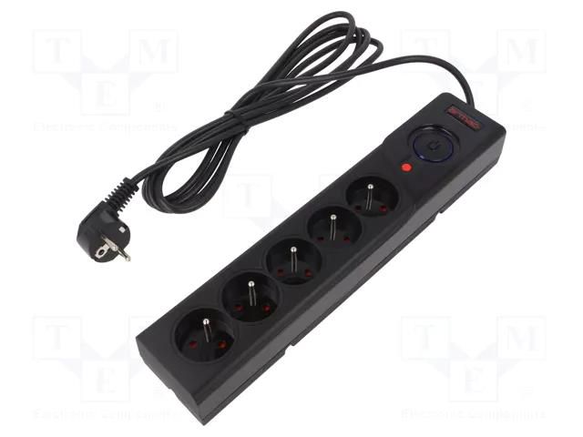 Plug socket strip: protective; Sockets: 5; 250VAC; 10A; black; 3m ARMAC Z5/30/CZ