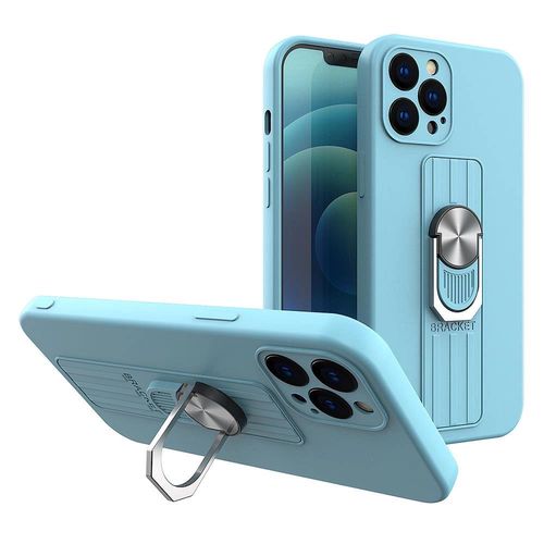 Ring Case silicone case with finger grip and stand for iPhone 11 Pro Max light blue, Hurtel 5907769327100