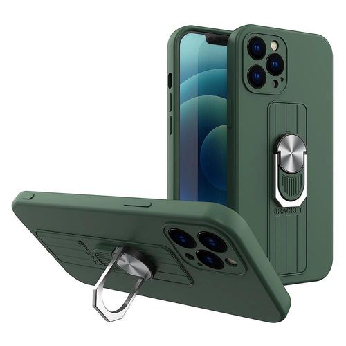 Ring Case silicone case with finger grip and stand for iPhone 12 mini dark green, Hurtel 5907769327124 5907769327124