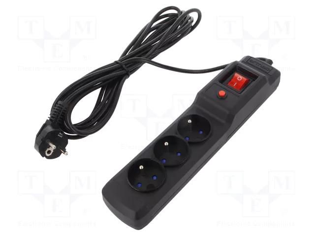 Plug socket strip: protective; Sockets: 3; 250VAC; 10A; black ARMAC M3/50/CZ