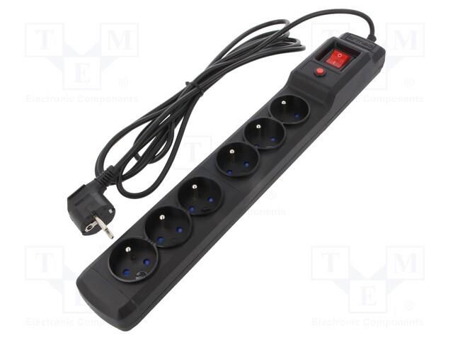 Plug socket strip: protective; Sockets: 6; 250VAC; 10A; black ARMAC M6/30/CZ