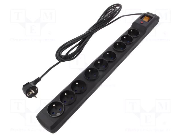 Plug socket strip: protective; Sockets: 9; 250VAC; 10A; black ARMAC M9/50/CZ
