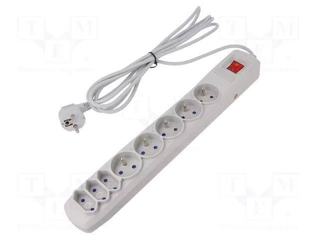 Plug socket strip: protective; Sockets: 8; 250VAC; 10A; grey ARMAC R8/30/SZ