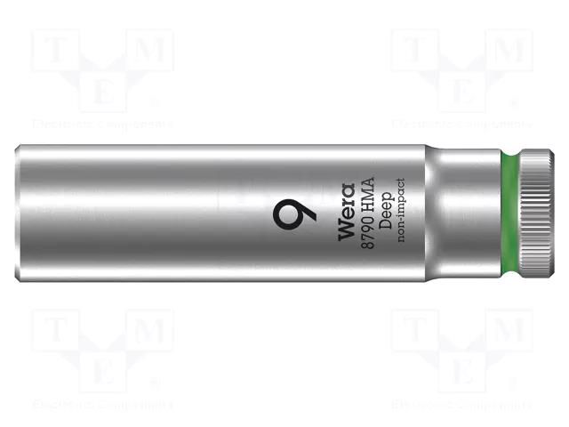 Socket; 6-angles,socket spanner; HEX 9mm; 1/4"; 8790 HMA Deep WERA WERA.05004506001