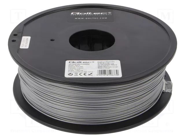 Filament: PLA PRO; Ø: 1.75mm; silver; 205÷225°C; 1kg QOLTEC Q-PLA-PRO-1.75/SIL