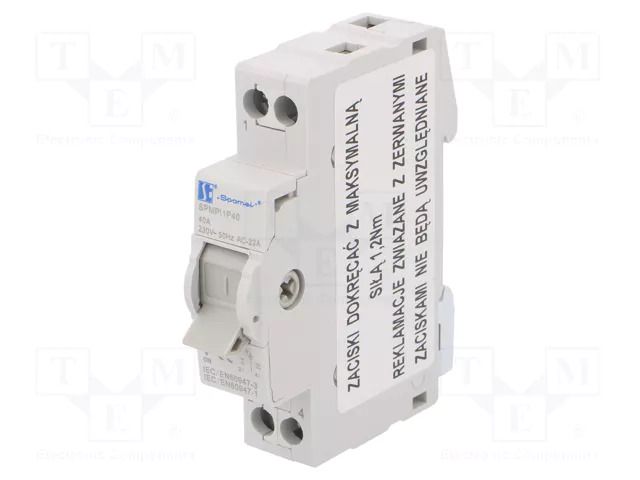 Module: mains-generator switch; Poles: 1; 240/415VAC; 40A; IP20 SPAMEL SPMP-1P40
