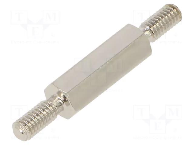 Screwed spacer sleeve; 12mm; Ext.thread: M2,5; hexagonal; brass DREMEC TMM-M2.5X12/DR4112