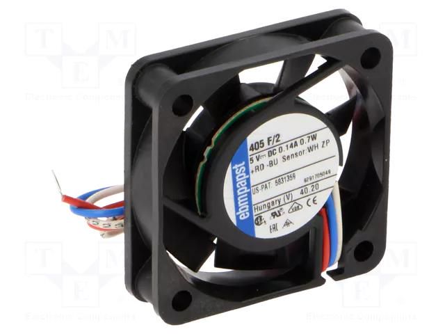 Fan: DC; axial; 5VDC; 40x40x10mm; 8m3/h; 22.1dBA; slide; 5400rpm EBM-PAPST 405F/2