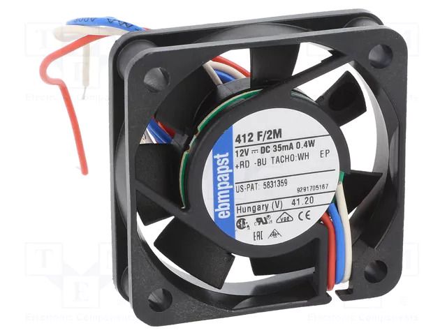 Fan: DC; axial; 12VDC; 40x40x10mm; 6.5m3/h; slide; 4300rpm EBM-PAPST 412F/2M