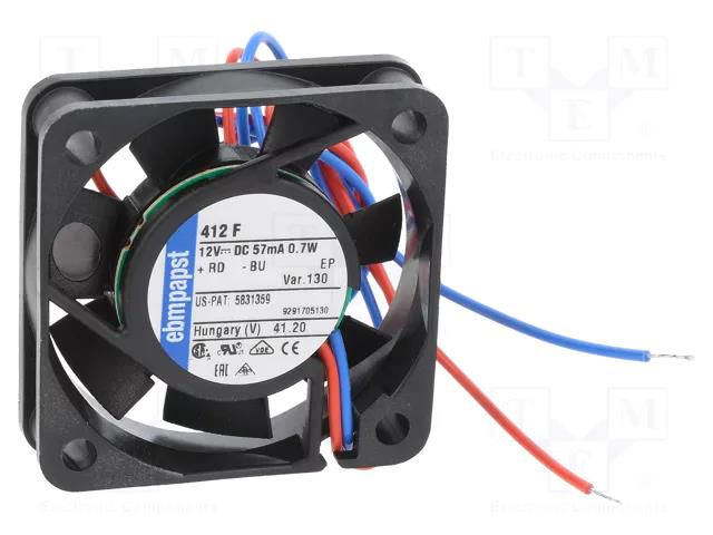 Fan: DC; axial; 12VDC; 40x40x10mm; 8m3/h; 22.1dBA; slide; 5400rpm EBM-PAPST 412F-130