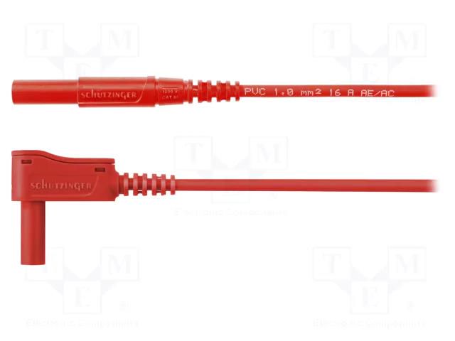 Test lead; 16A; banana plug 4mm,angular banana plug 4mm; red SCHÜTZINGER MSWFKA3411150-RT