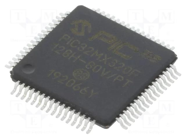 IC: PIC microcontroller; 128kB; 2.3÷3.6VDC; SMD; TQFP64; PIC32 MICROCHIP TECHNOLOGY 32MX320F128H-80VPT