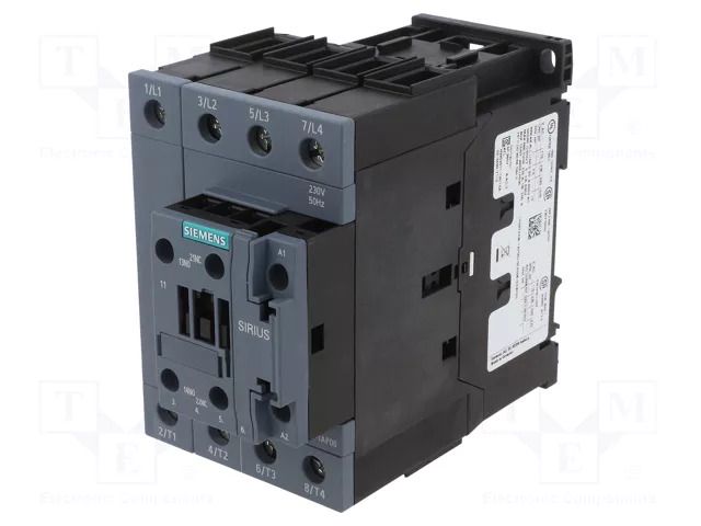 Contactor: 4-pole; NO x4; Auxiliary contacts: NO + NC; 230VAC; 38A SIEMENS 3RT2336-1AP00