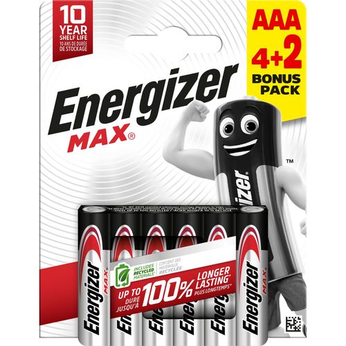 Šarminė baterjia LR03 (AAA) E92 1.5V 1200mAh MAX Energizer 6vnt įpakavime LR03/ENE/MAX-BL6 7638900437966