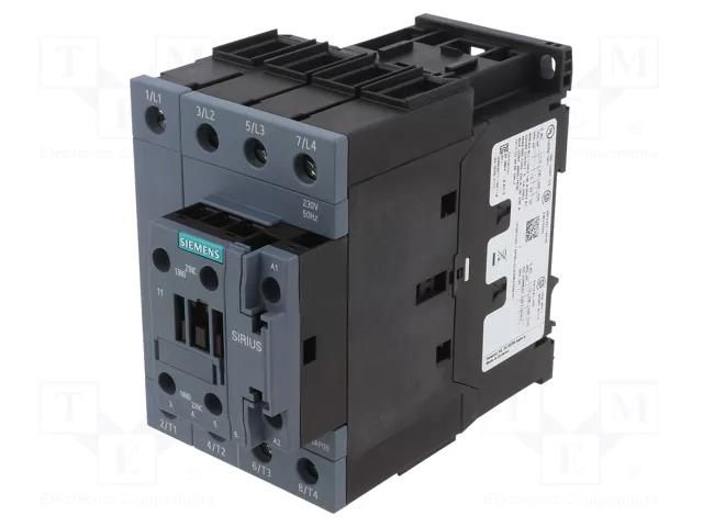 Contactor: 4-pole; NO x4; Auxiliary contacts: NO + NC; 230VAC; 38A SIEMENS 3RT2337-1AP00