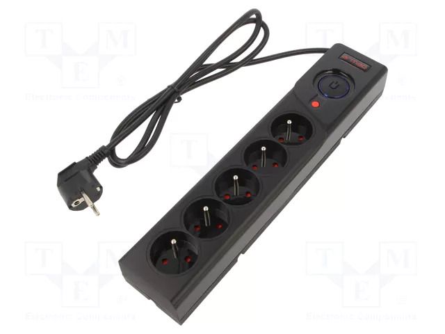 Plug socket strip: protective; Sockets: 5; 250VAC; 10A; black; 1.5m ARMAC Z5/15/CZ