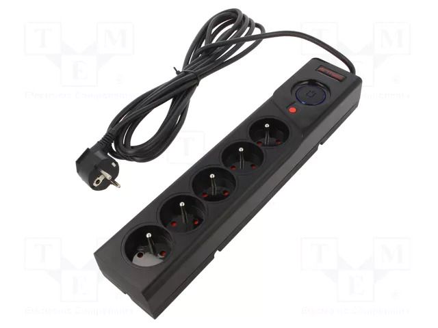 Plug socket strip: protective; Sockets: 5; 250VAC; 10A; black; 5m ARMAC Z5/50/CZ