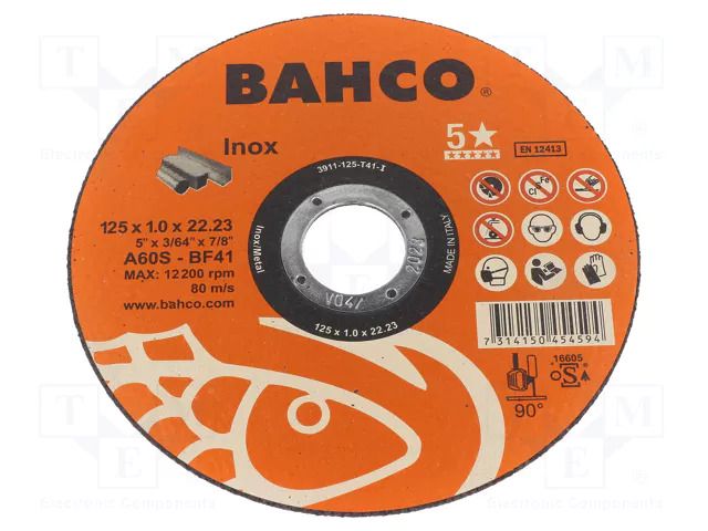 Cutting wheel; Ø: 125mm; Disc thick: 1mm; Holder: assembly hole BAHCO SA.3911-125-T41-I