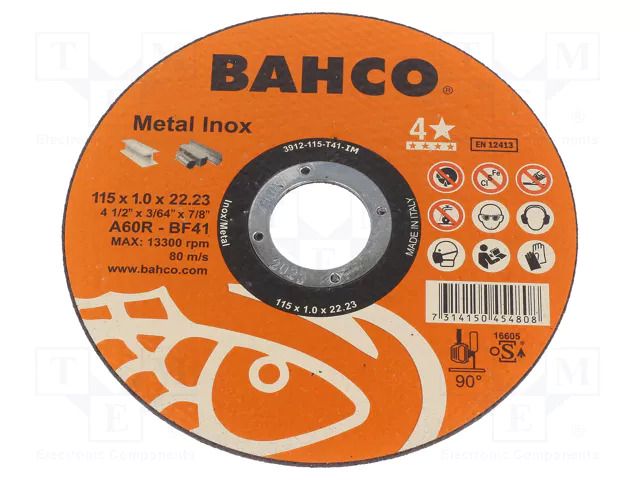Cutting wheel; Ø: 115mm; Disc thick: 1mm; Holder: assembly hole BAHCO SA.3912-115-T41-IM