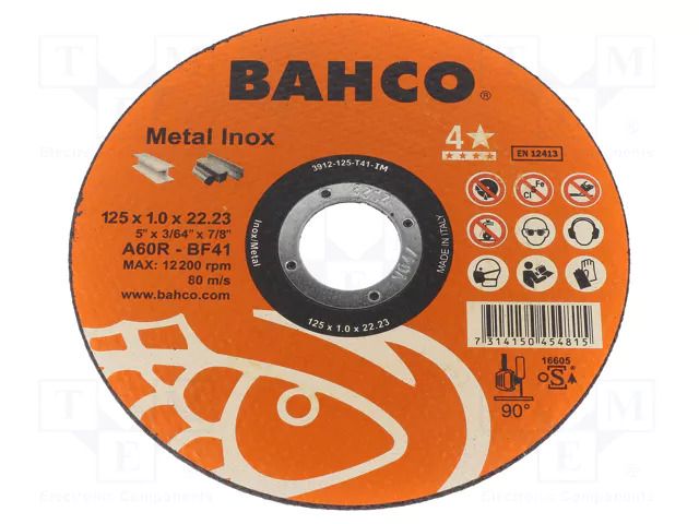 Cutting wheel; Ø: 125mm; Disc thick: 1mm; Holder: assembly hole BAHCO SA.3912-125-T41-IM