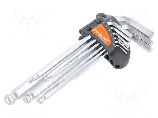 Wrench-set; hex key,spherical; Chrom-vanadium steel; 9pcs. PROLINE PRE-48329
