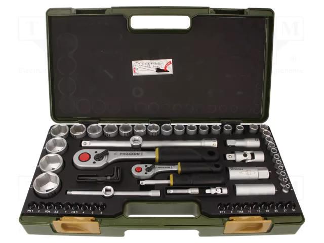 Wrench-set; 6-angles,socket spanner; Mounting: 1/2",1/4"; 56pcs. PROXXON PR23286