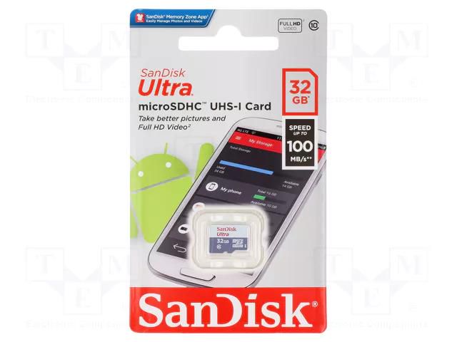 Memory card; Android; microSDHC; R: 100MB/s; Class 10 UHS U1; 32GB SANDISK SDSQUNR-032G-GN3MN