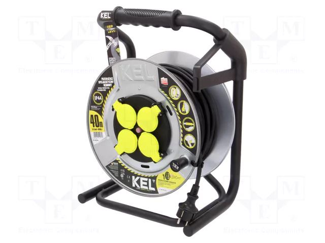 Extension lead; 3x1.5mm2; reel,with non-rotating sockets; black KEL W-99269