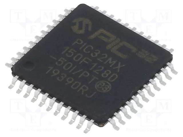 IC: PIC microcontroller; 128kB; 2.3÷3.6VDC; SMD; TQFP44; PIC32 MICROCHIP TECHNOLOGY 32MX150F128D-50IPT