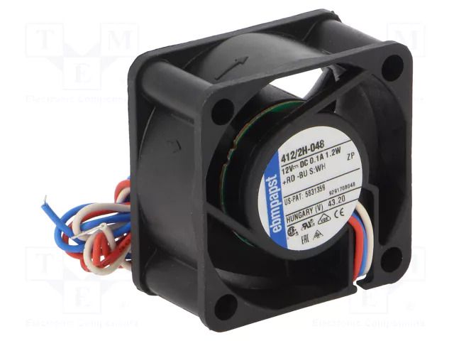Fan: DC; axial; 12VDC; 40x40x20mm; 12.5m3/h; slide; 7000rpm EBM-PAPST 412/2H-048
