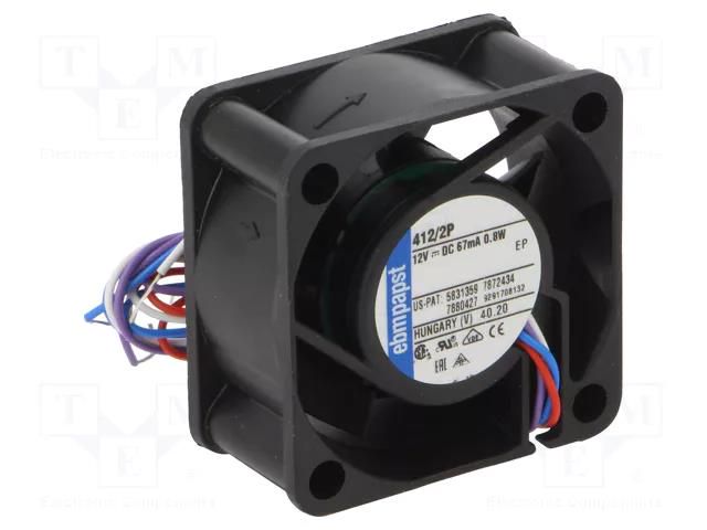 Fan: DC; axial; 12VDC; 40x40x20mm; slide; 9291708132 EBM-PAPST 412/2P