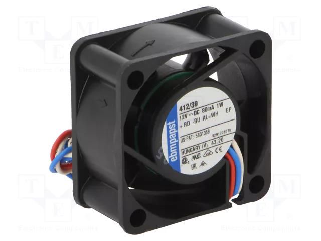 Fan: DC; axial; 12VDC; 40x40x20mm; 10m3/h; slide; 6000rpm EBM-PAPST 412/39