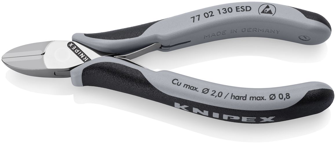 KNIPEX 77 02 130 ESD Electronics Diagonal Cutters ESD with box joint with multi-component handles 130 mm 77 02 130 ESD
