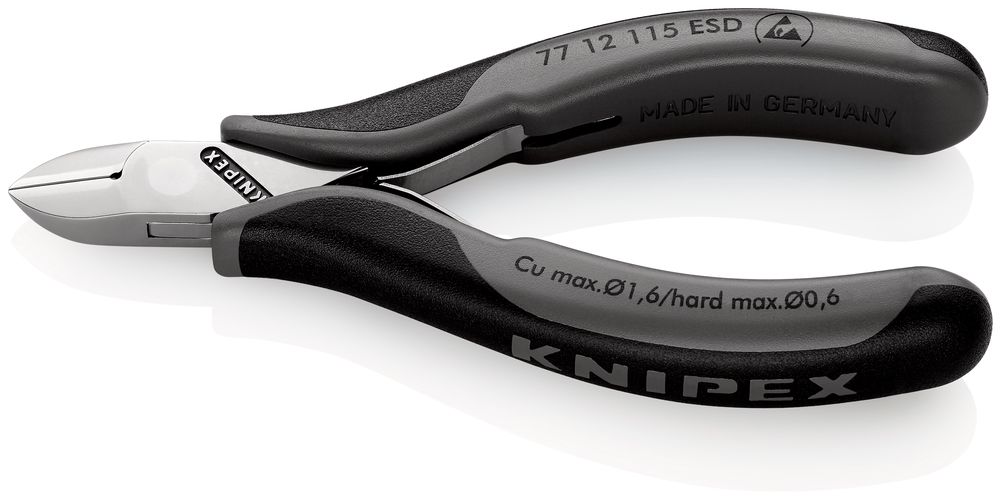 KNIPEX 77 12 115 ESD Electronics Diagonal Cutters ESD with box joint with multi-component handles 115 mm 77 12 115 ESD