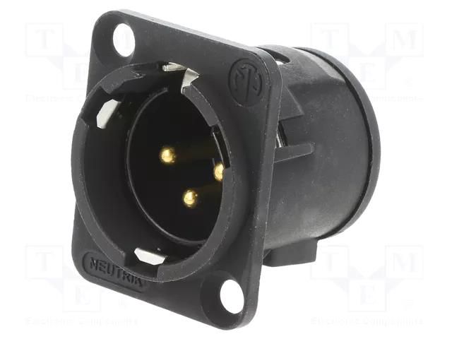 Connector: XLR; socket; male; PIN: 3; straight; THT; black; 6A NEUTRIK NTR-NC3MD-V-B