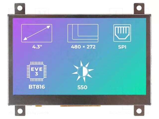 Display: TFT; 4.3"; 480x272; Illumin: LED; Dim: 106.3x68x6.85mm Riverdi SM-RVT43ALBFWN00