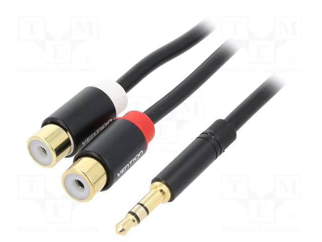 Cable; Jack 3.5mm 3pin plug,RCA socket x2; 0.3m; black VENTION VAB-R02-B030