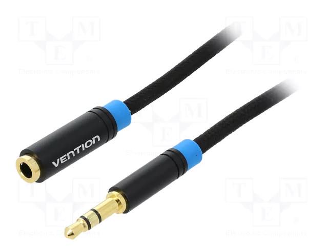 Cable; Jack 3.5mm 3pin socket,Jack 3.5mm 3pin plug; 5m; black VENTION VAB-B06-B500-M