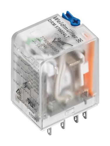 Relay DRM570024LT, 4 CO, 24 V DC, 5 A, with test button and LED, Weidmuller 7760056097 4032248855674