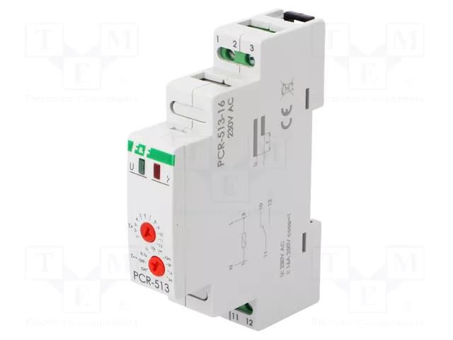 Timer; 0,1s÷24days; SPDT; 16A; 230VAC; for DIN rail mounting; IP20 F&F PCR-513-16